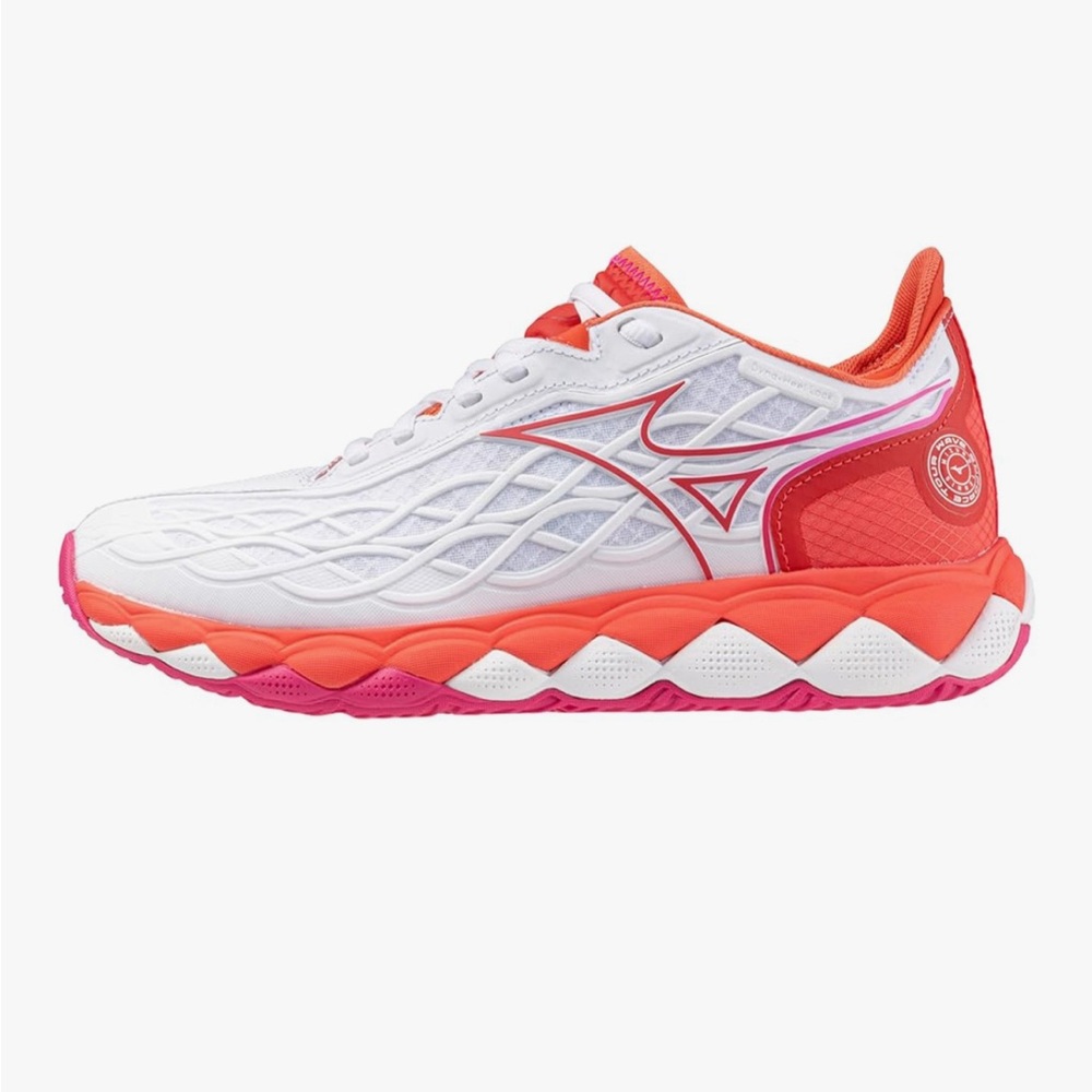 Mizuno Women’s Wave Enforce Tour Ac tennis sneaker with Coral & Pink Accents